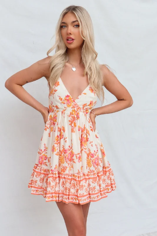 Amazing Deals Aaliyah Mini Dress - Cream/Orange
