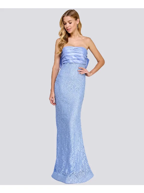 Deal Explosion CITY STUDIO Womens Light Blue Lined Lace Glitter Zippered Bow Accent Plea Sleeveless Strapless Full-Length Formal Gown Dress Deal Explosion CITY STUDIO Womens Light Blue Lined Lace Glitter Zippered Bow Accent Plea Sleeveless Strapless Full-Length Formal Gown Dress