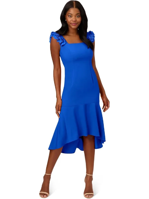 Discount Deals ADRIANNA PAPELL Womens Blue Ruffled Zippered Flounce Hem Lined Sleeveless Square Neck Midi Cocktail Hi-Lo Dress Discount Deals ADRIANNA PAPELL Womens Blue Ruffled Zippered Flounce Hem Lined Sleeveless Square Neck Midi Cocktail Hi-Lo Dress