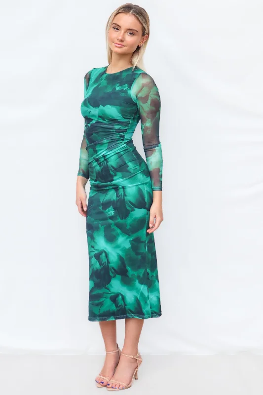 Referral Discount Comet Maxi Dress - Green Print