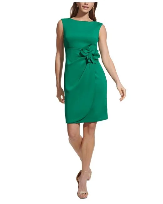 Daily Deals JESSICA HOWARD Womens Green Zippered Ruched Rose Detail Crossover Skirt Sleeveless Boat Neck Above The Knee Party Sheath Dress Daily Deals JESSICA HOWARD Womens Green Zippered Ruched Rose Detail Crossover Skirt Sleeveless Boat Neck Above The Knee Party Sheath Dress