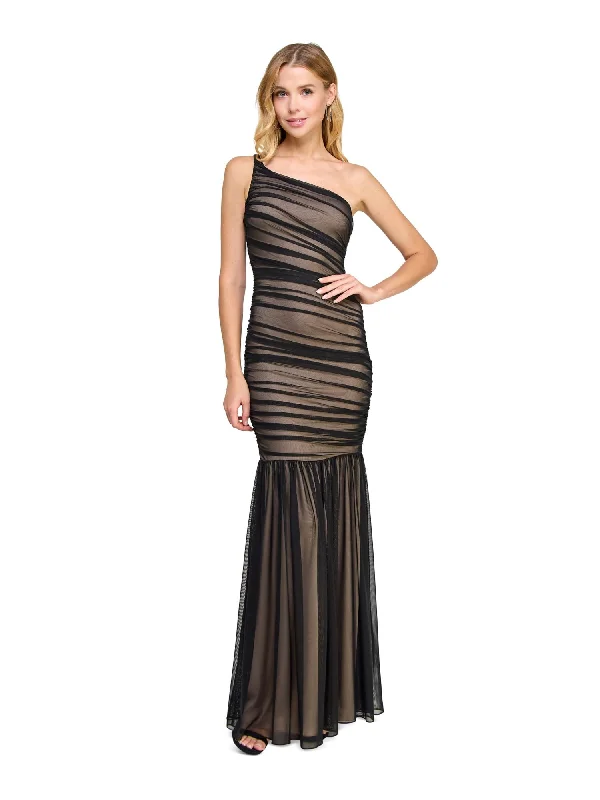 Act Now B DARLIN Womens Black Zippered Lined Ruched Sleeveless Asymmetrical Neckline Full-Length Evening Mermaid Dress