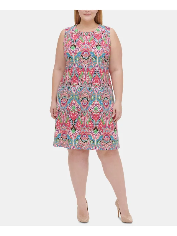 Midnight Sale TOMMY HILFIGER Womens Red Printed Sleeveless Jewel Neck Knee Length Shift Dress Midnight Sale TOMMY HILFIGER Womens Red Printed Sleeveless Jewel Neck Knee Length Shift Dress