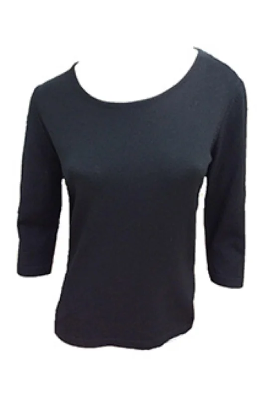 Hot Deal 3/4 Scoop Neck Top In Black