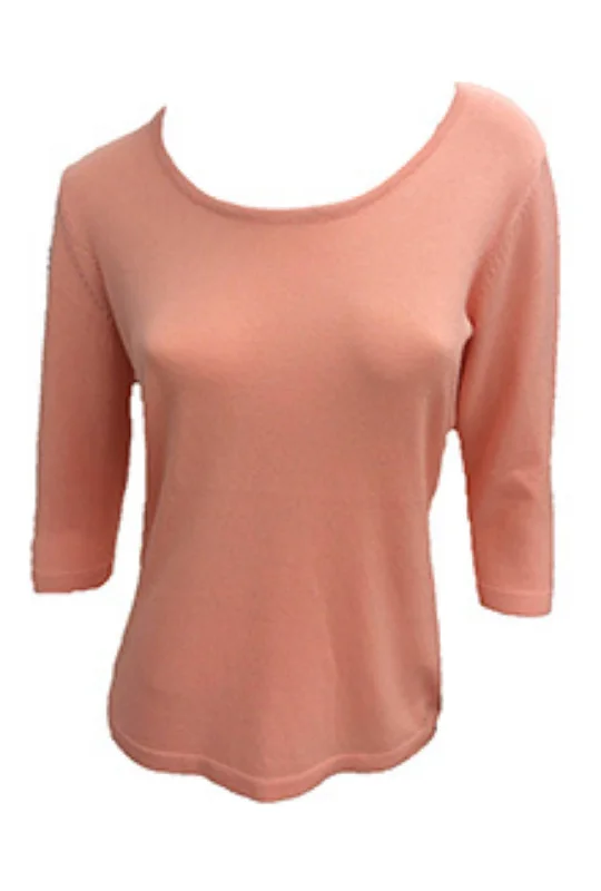 Price Break 3/4 Scoop Neck Top In Peach