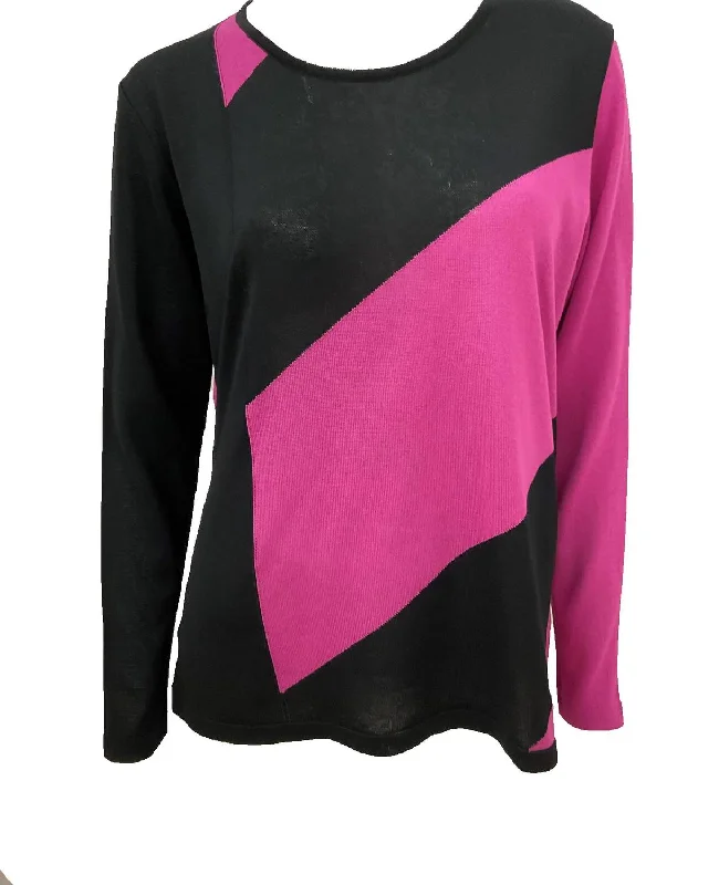 Exclusive Savings 3/4 Sleeve Abstract Crew Top In Black/magenta