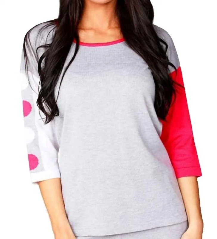 Don’t Miss Out 3/4 Sleeve Color Block Crew Top In Gray