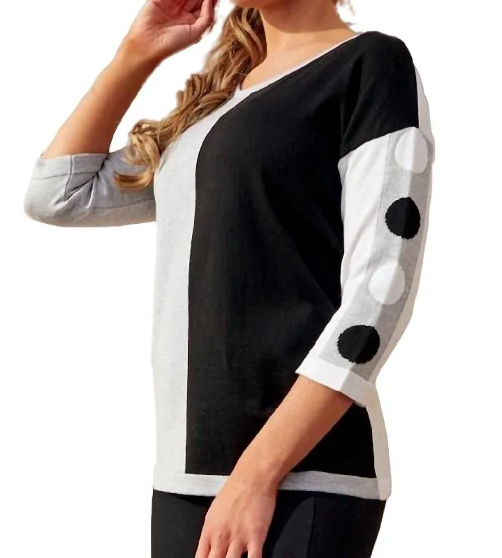 Extra Discounts 3/4 Sleeve Color Block Scoop Top In Gray