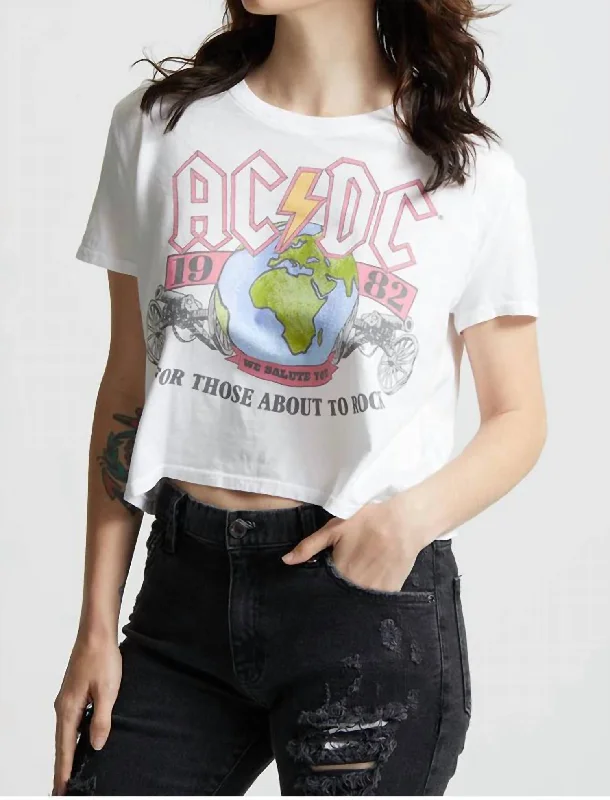 Bonus Savings Ac/dc 1981 We Salute You Crop Tee In White