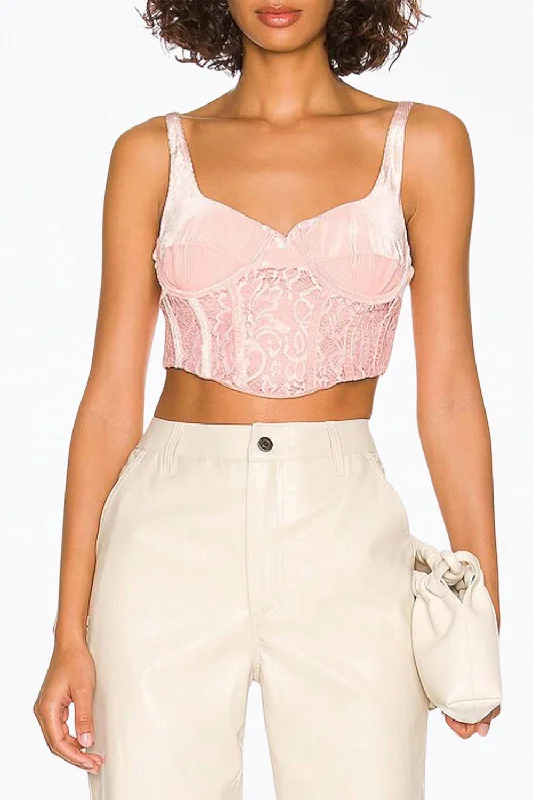 Stock Clearance Ama Velvet Ribbed Corset Top In Apricot Blush