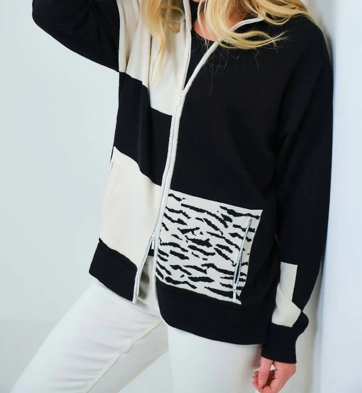 Act Now Animal Block Zip Jacket In Black