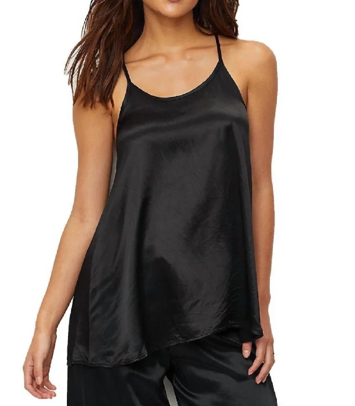 Online Only Anne Satin Spaghetti Strap Tank With Gathered Back In Black