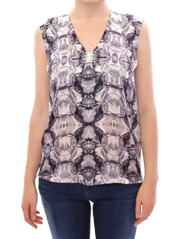 Final Markdown Arzu Kaprol  blue Silk Sleeveless Top Shirt Women's Blouse