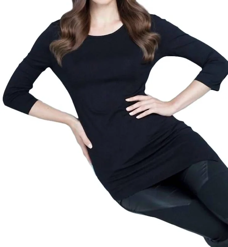 Price Rollback Asymmetrical 3/4 Sleeve Tunic Top In Black