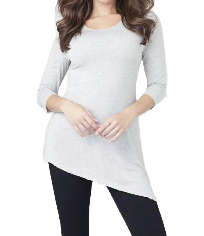 Today’s Deal Asymmetrical 3/4 Sleeve Tunic Top In Gray