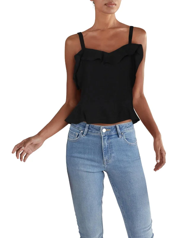 Discount Days Ava Womens Ruffled Ribbed Crop Top