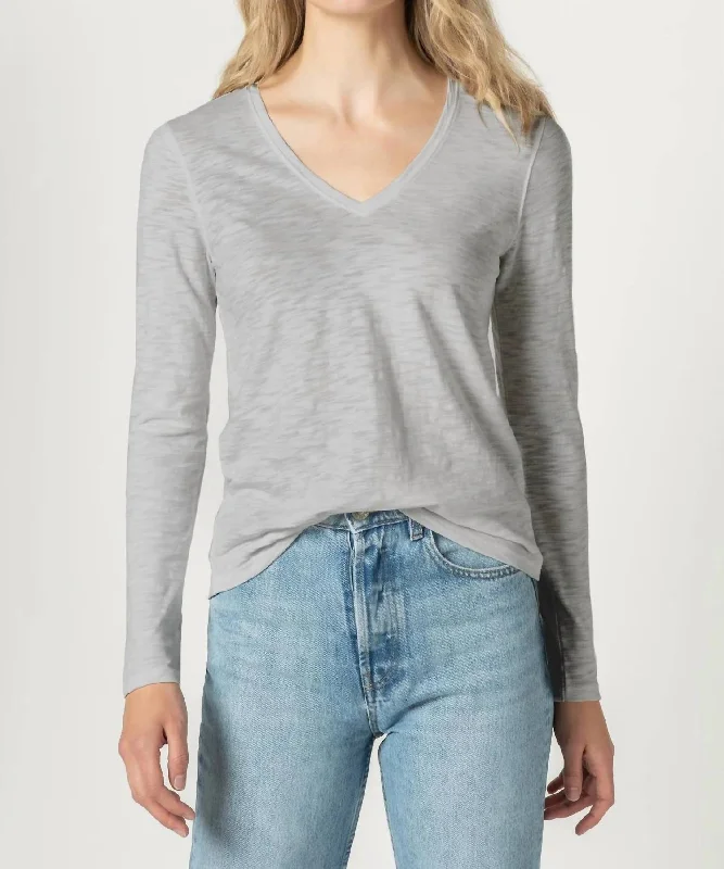 Buy More, Save More Back Seam Long Sleeve V-Neck In Fog