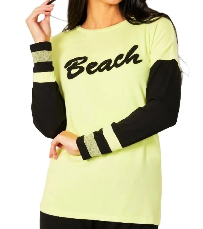 Stock Clearance Beach Crew Top In Lime/black