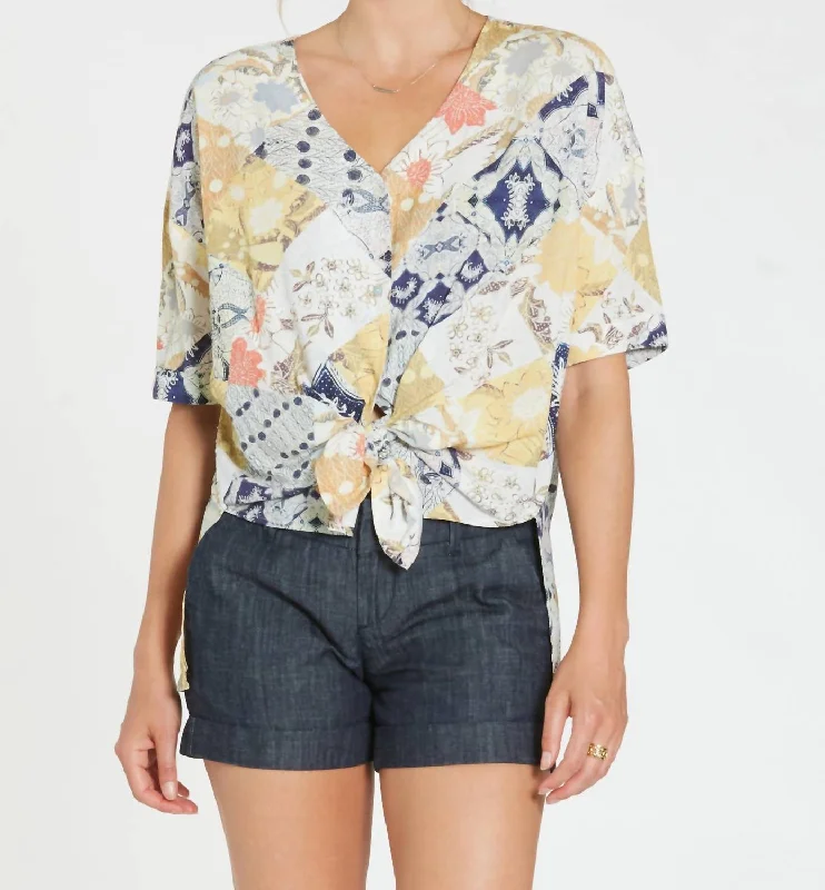 Deal Explosion Betty Patchwork Boho Top In Multi Print