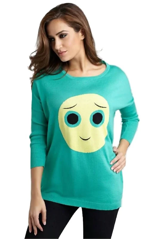 Final Clearance Big Eyes Emoji Top In Teal