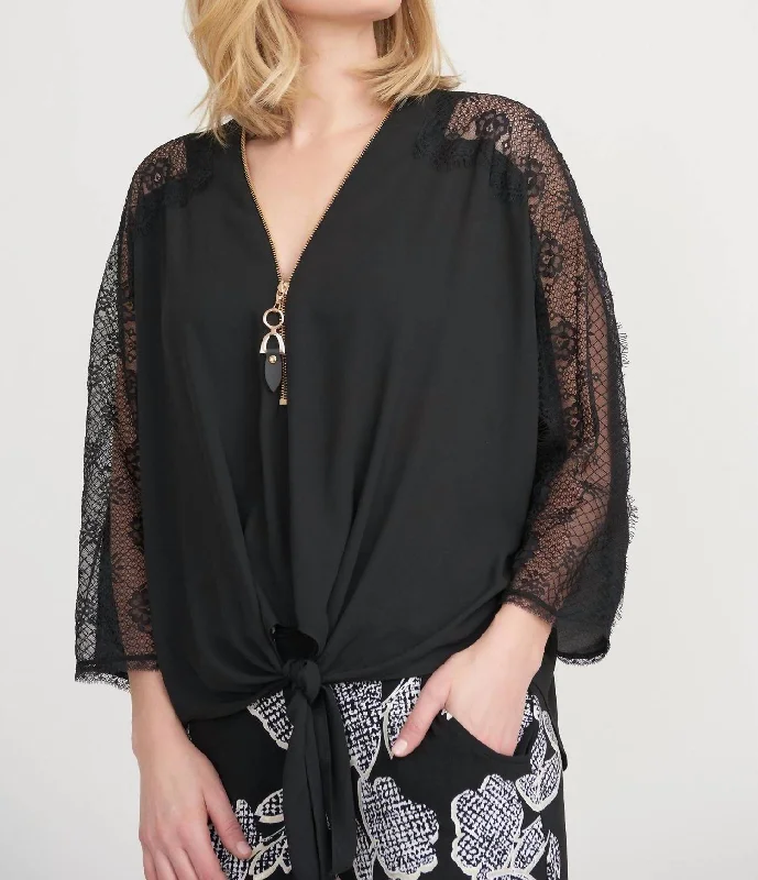 Midnight Madness Black Lace Shoulder Tie Top