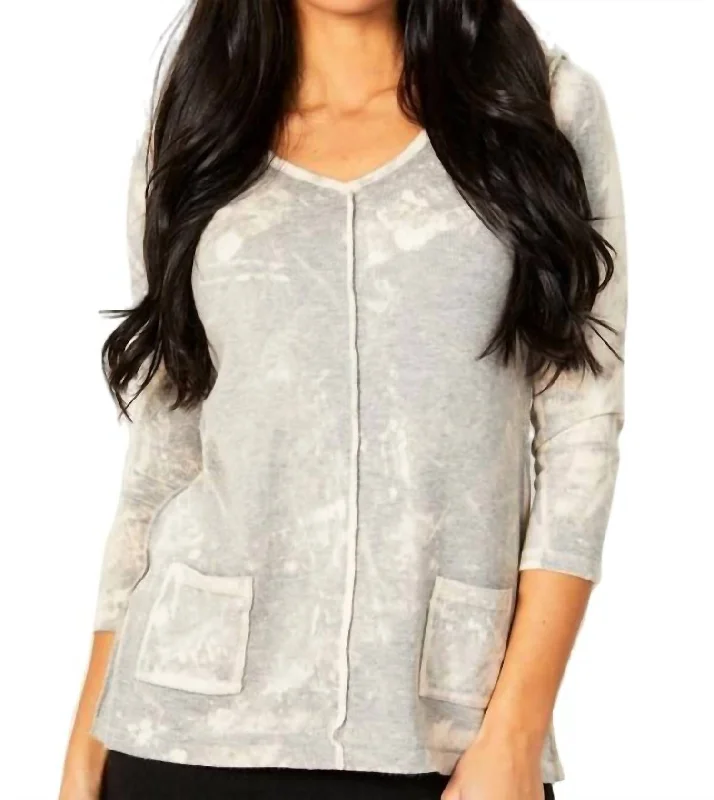 Act Now Bleach V-Neck Pocket Tunic In Marble (A/s)