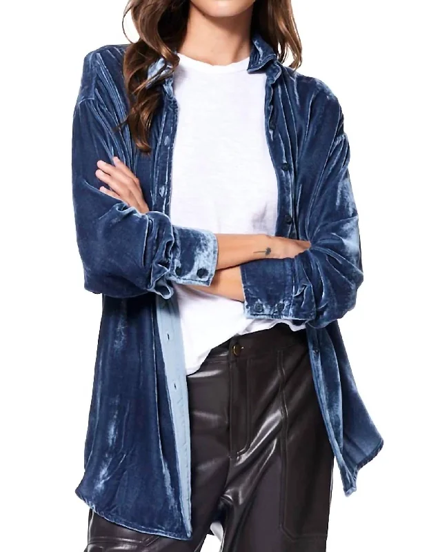 Incredible Offers Boyfriend Button Down Shirt in Blue Cove