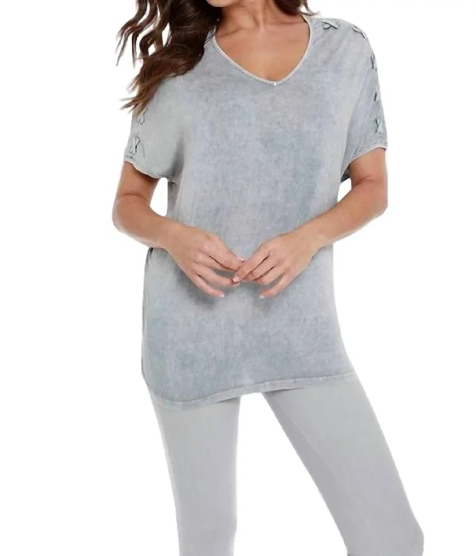 Can't Be Beat Braided Short Sleeve Tunic In Gray