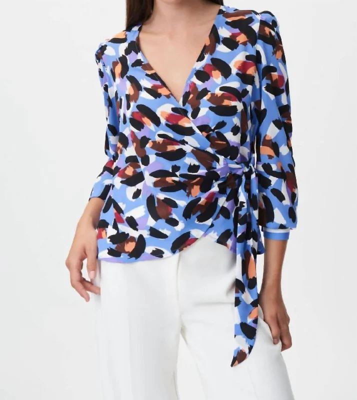 Year-End Sale Brushstroke Side Tie Blouse In Blue/multi