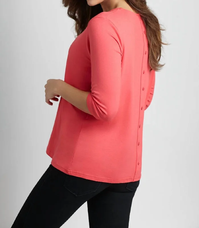 Big Discounts Button-Back Scoop Neck Top In Coral