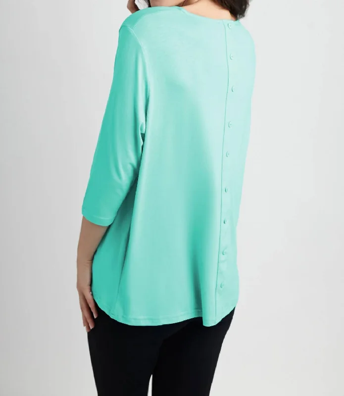 Deal Alert Button-Back Scoop Neck Top In Teal