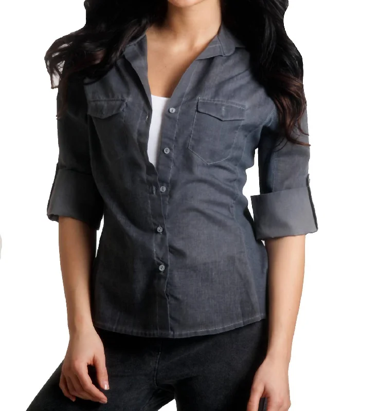 Discount Extravaganza Button-Front Oil-Washed Shirt In Gray