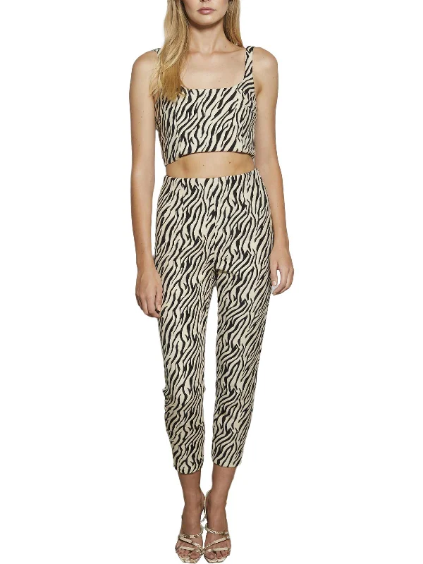Price Fest Cecile Womens Zebra Back Zipper Crop Top