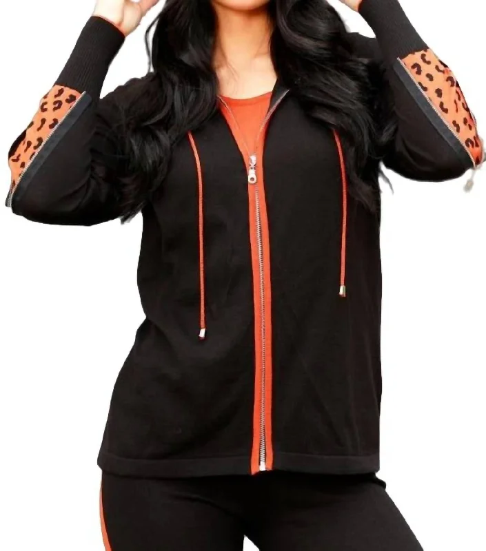 Special Discount Cheetah Zip Hoodie With Zip Sleeves In Black/rust