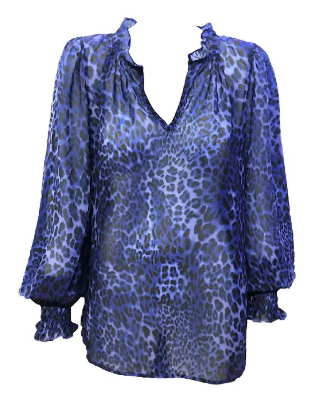 Special Savings Chiffon Animal Print Top in Cobalt