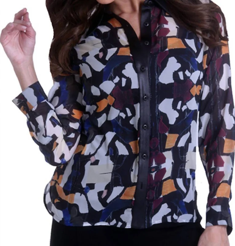 Instant Savings Chiffon Blouse With Trim In Mosaic