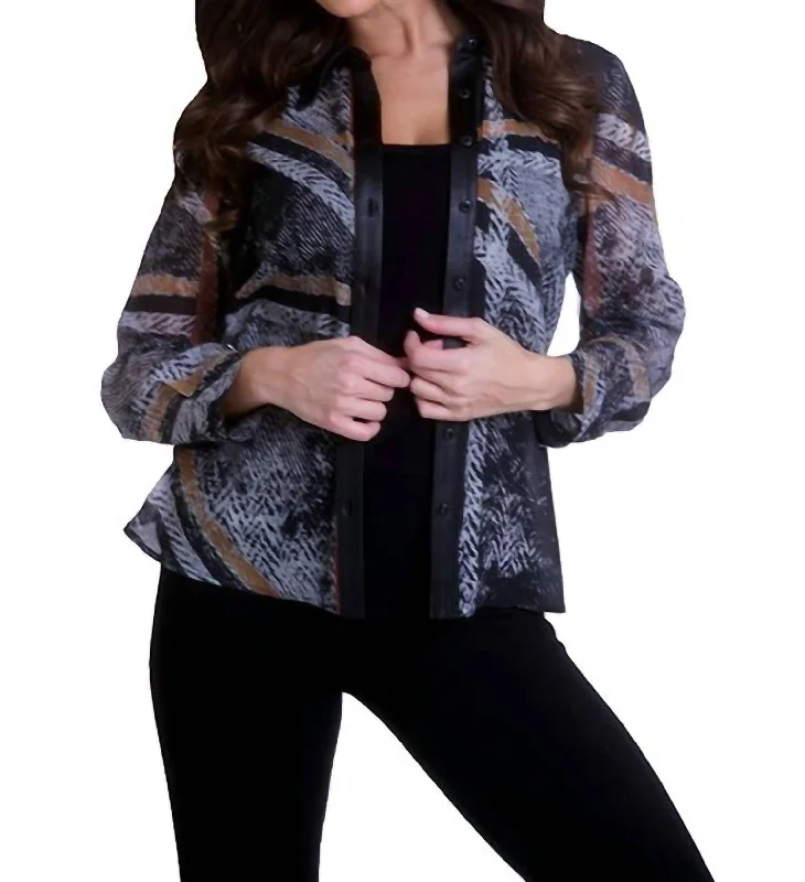 Limited Time Chiffon Blouse With Trim In Plaid