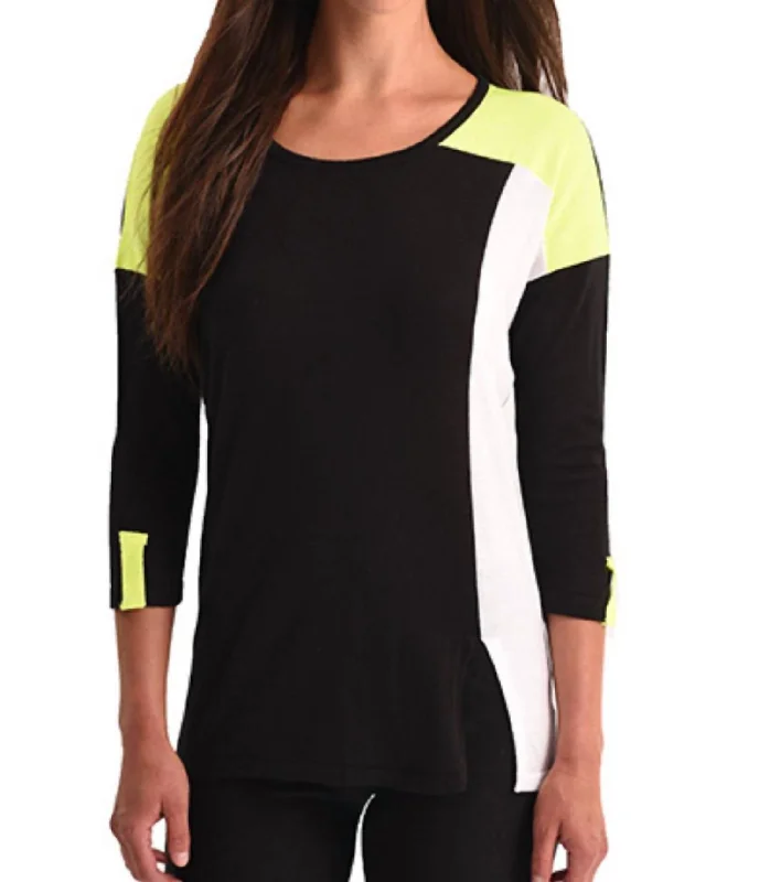 Price Buster Color Block 3/4 Sleeve Top In Black Multi