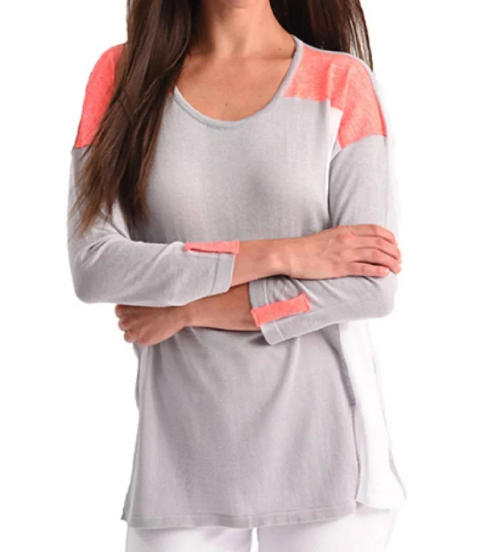 Deal Frenzy Color Block 3/4 Sleeve Top In Gray Multi