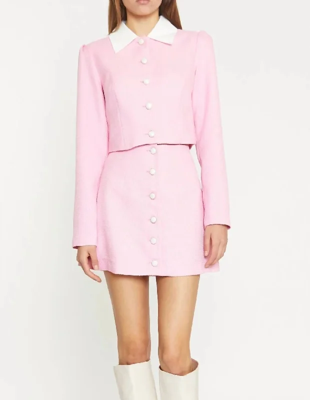 Customer Appreciation Sale Contrast Collar Button-Through Top in Peony Pink/White