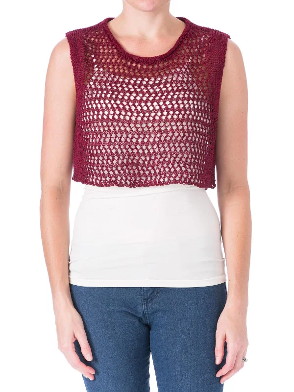 Amazing Deals Cord Pointelle Womens Linen Sleeveless Crop Top