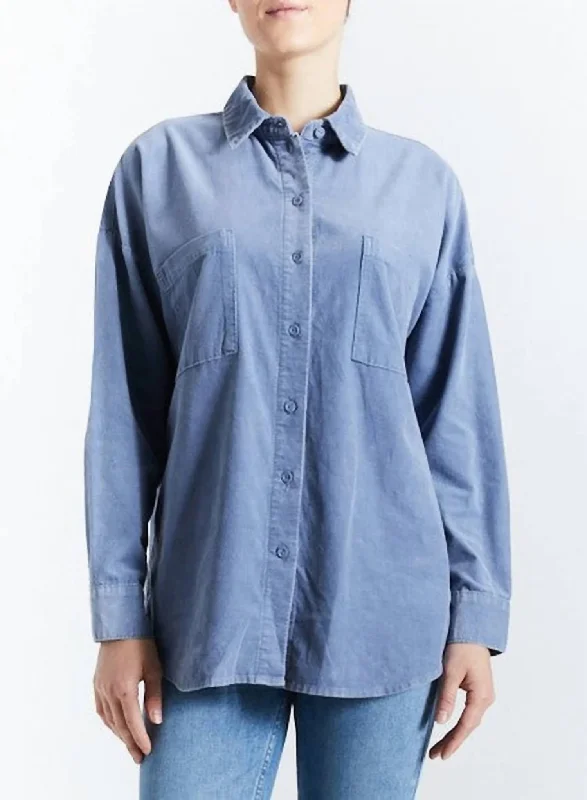 New Markdowns Corduroy Shacket In Dusty Blue