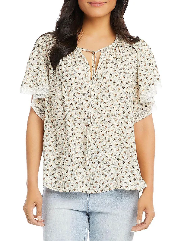 Discount Deals Countryside Womens Printed Tie Neck Blouse