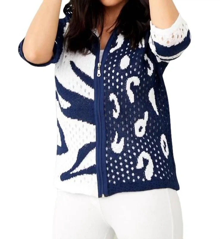 Blowout Deals Crochet Safari Zip Hoodie In Navy