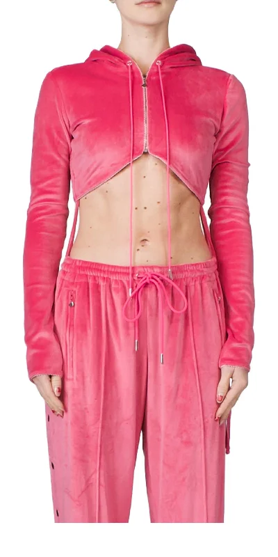 Shop and Save Cropped Zip Up Velour Hoodie In Hot Pink
