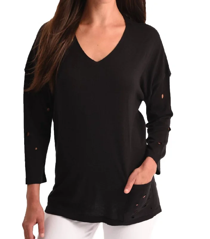Seasonal Sale Cut-Out Sleeve Pocket Top In Black
