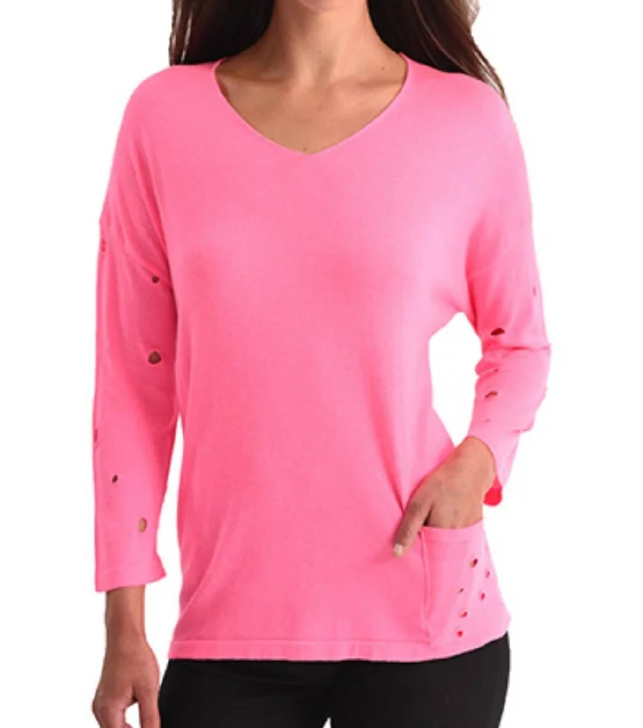 TIME-Limited Offer Cut-Out Sleeve Pocket Top In Fuchsia