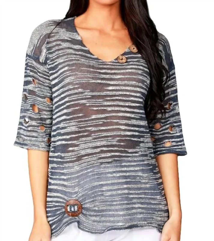 Closeout Sale Cut-Out Sleeve Top In Denim