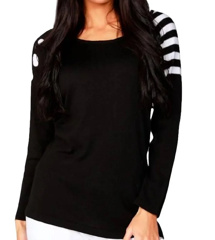 Holiday Sale Dot Stripe Scoop Top In Black/white