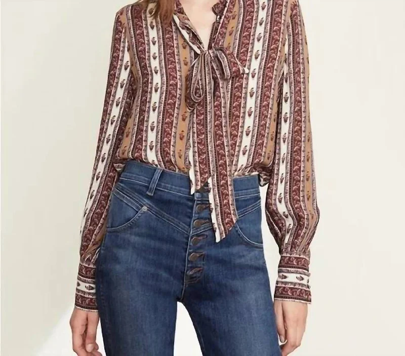Hot Deal Elaine Tie Bow Long Sleeve Blouse in Ecru/Multi